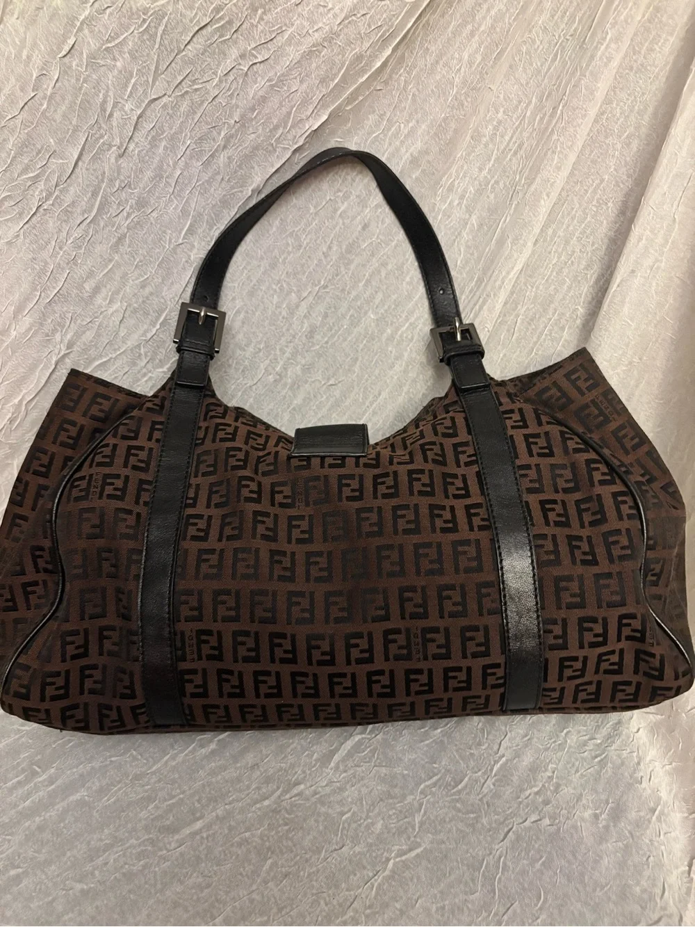 Fendi Vintage Zucchino FF Monogram 8BR091 Brown Hobo Shoulder Bag Authentic COA